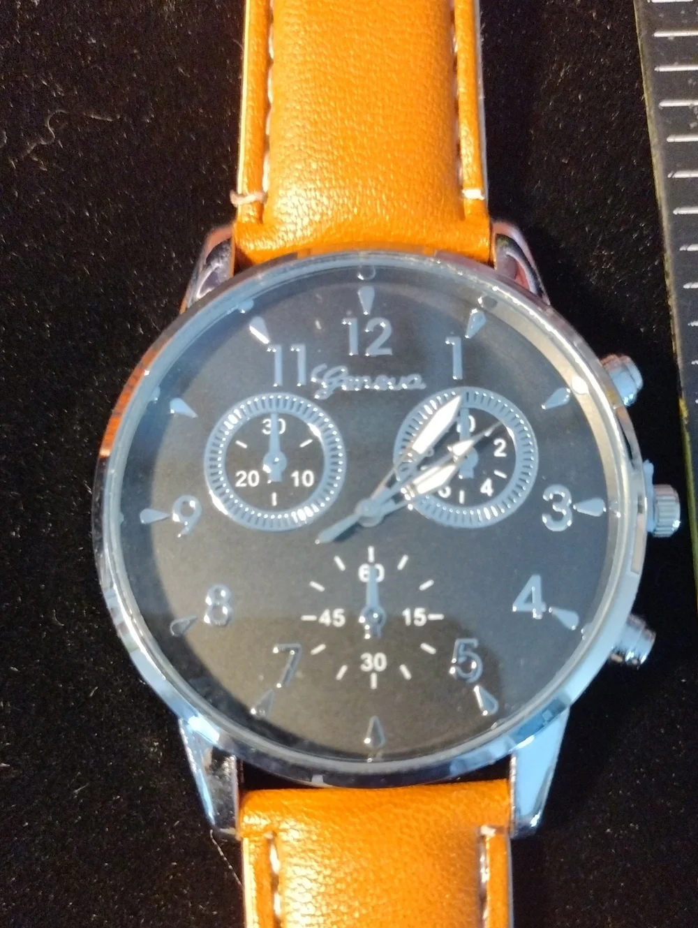 Orange Leather Strap Wristwatch with Black Dial